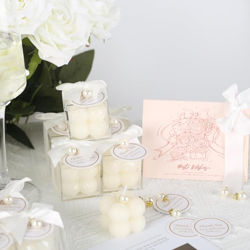 ACITHGL 30 Sets Fully Assembled Small Bubble Candle Party Favors for Guests Bulk Bridal Showers Favors Candles with Stylish Ribbons Thank You Cards Gifts (White) - Image 3